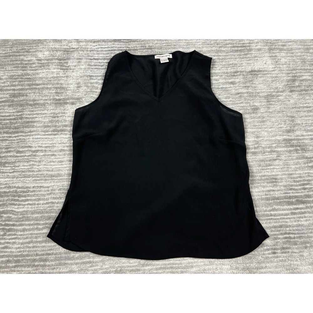 Notations Blouse Womens M Black V-Neck Sleeveless Textured Shell 1250476 Solid
